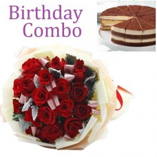 Birthday Package - Rose Bouquet + Tiramisu Cake